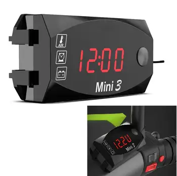 

New 12V Universal Motorcycle Electronic Clock Thermometer Voltmeter 3-in-1 IP67 Waterproof Dust-proof LED Watch Digital Display