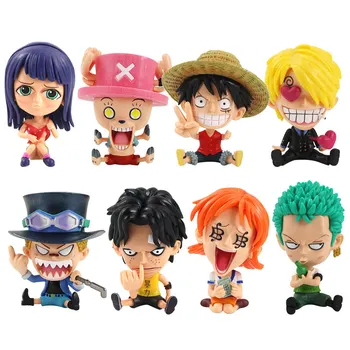 

8pcs/set Anime One Piece Action Figure Q Version Luffy Ace Sabo Nami Robin Zoro Sanji Chopper PVC Figures Collectible Model Toy