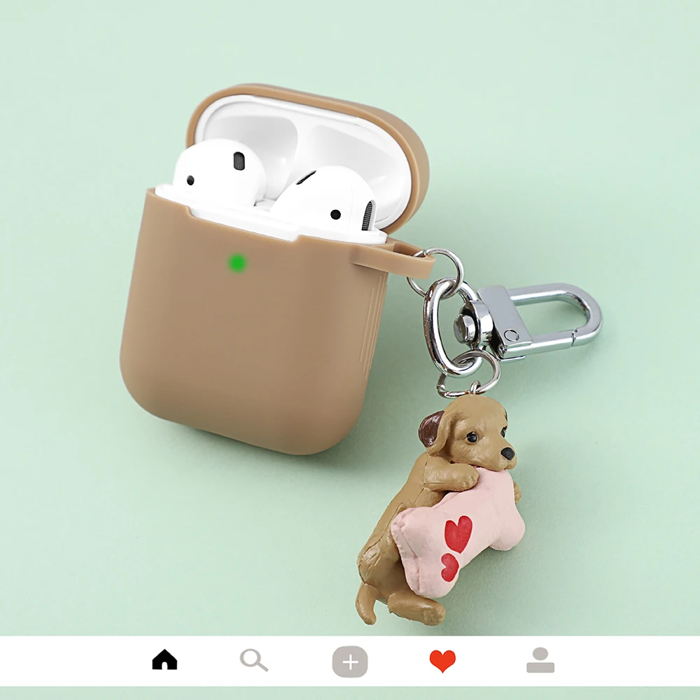 Хаки Милый чехол для наушников с кошкой и собакой для Apple Airpods, беспроводной чехол с Bluetooth, защитный чехол для наушников, гладкий сенсорный чехол для зарядки - Цвет: Хаки