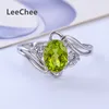 LeeChee 100% Natural Peridot ring for Women 6*8mm Oval green gemstone Real 925 Solid Sterling Silver jewelry for Birthday gift 1
