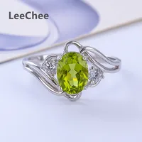 LeeChee 100% Natural Peridot ring for Women 6*8mm Oval green gemstone Real 925 Solid Sterling Silver jewelry for Birthday gift 1