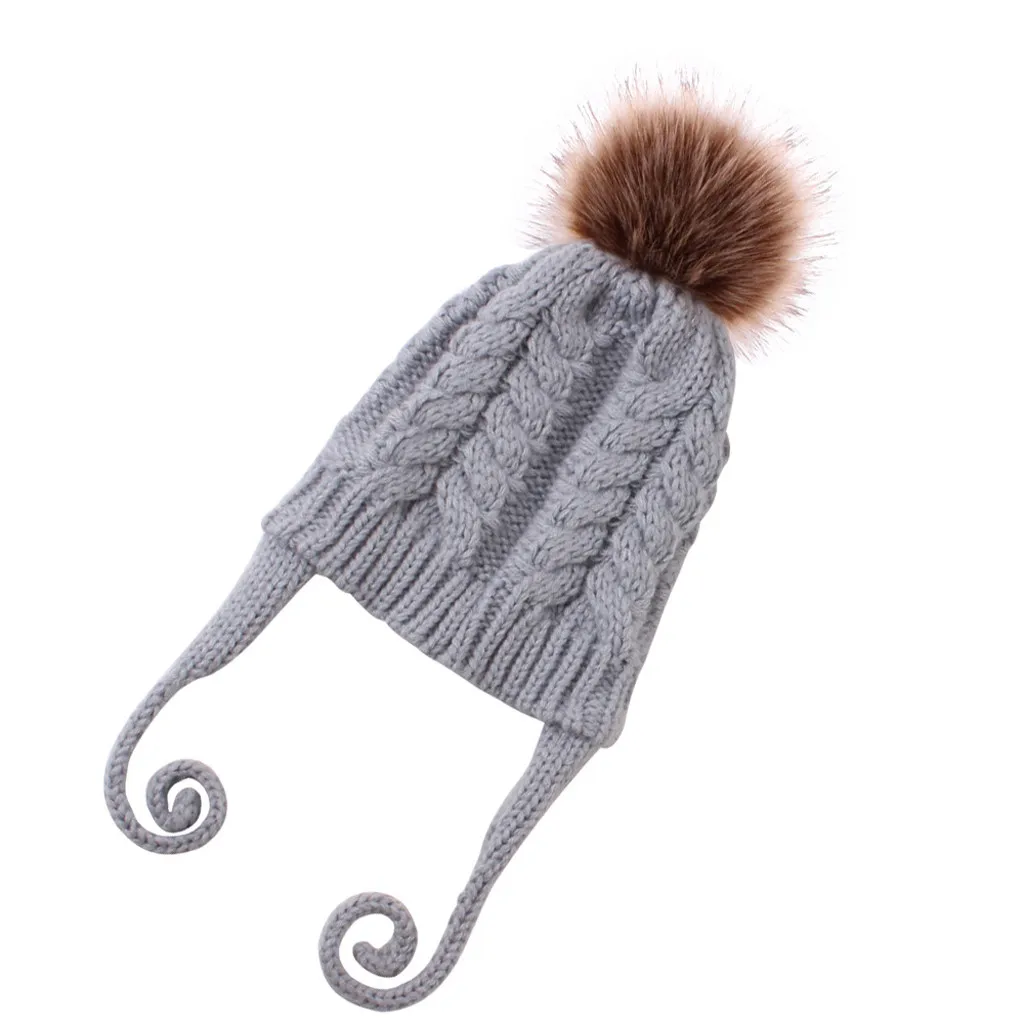 Серый Cute Toddler Kids Hats Girls Baby Winter Warm Accessories Toddler Kids Baby Boys Girls Warm Crochet Knit Earflap Hat Beanie Cap - Цвет: Серый