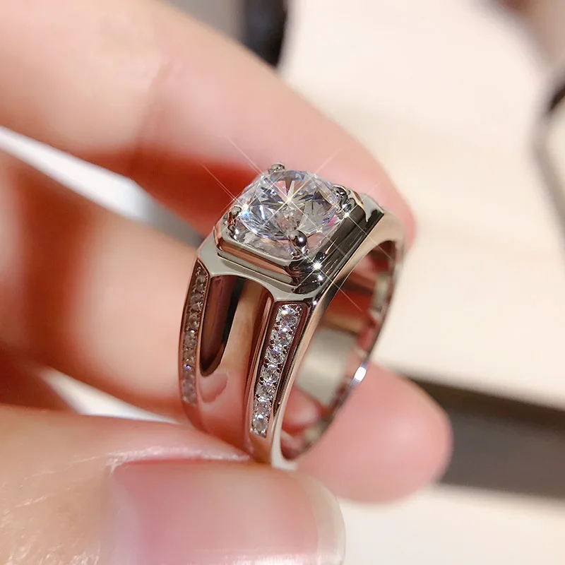 Кольцо из чистого белого золота 18 К для мужчин, 1ct карат, D Цвет, Муассанит, обручальное кольцо для мужчин