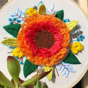 

DIY Ribbons Embroidery for Beginner Needlework Novice Practice Kits Sun Flower Cross Stitch Wall Painting Home Decoration 20cm