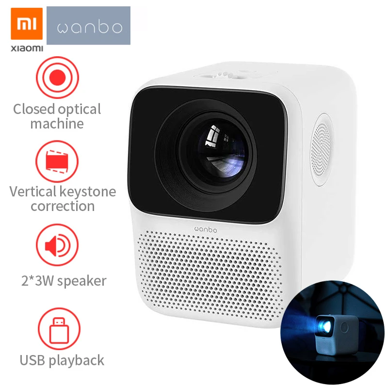 Xiaomi Wanbo T2 Бесплатный ЖК проектор LED поддержка 1080P Вертикальная коррекция Keystone