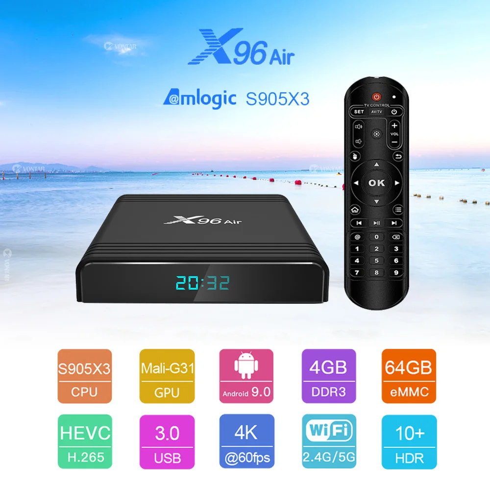 X96 Air Amlogic S905X3 Android 9,0 ТВ приставка Смарт ТВ приставка X96Air четырехъядерный 2,4G& 5G Wifi BT4.1 H.265 медиаплеер