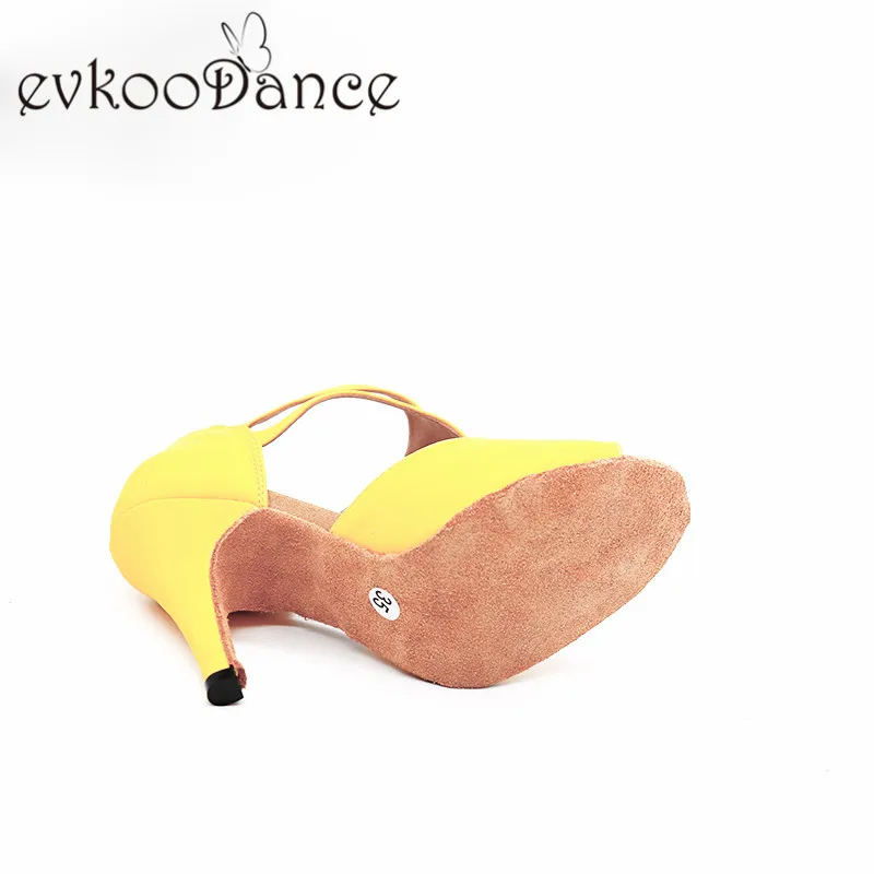 Evkoo/танцевальные туфли для латинских танцев, размеры США 12; Zapatos De Baile; желтые женские туфли из искусственной кожи на каблуке 8,5 см; профессиональные женские бальные туфли для сальсы; Evkoo-602