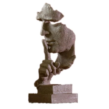 

Resin Silence Is Gold Statue Abstract Ornaments Statuettes Mask Sculpture Craft For Office Vintage Home Decor (Tan)