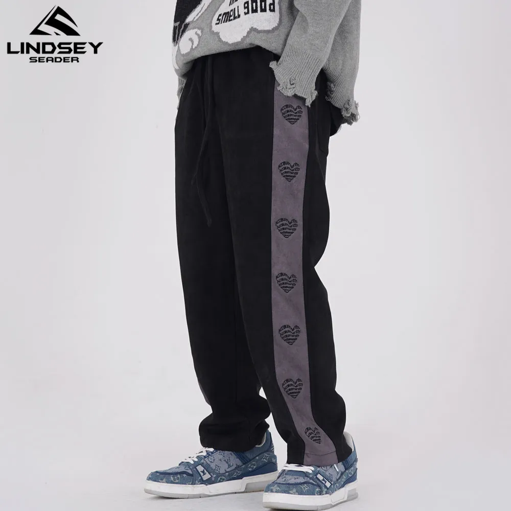 

LINDSEY SEADER Men's Casual Pants Side Strip with Hearts Streetwear Hip Hop Pants Harajuku Fashion Drawstrings Trousers Joggers