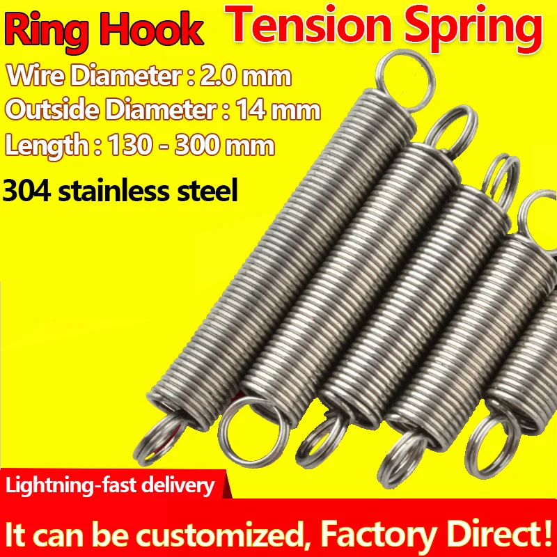 Ressort de traction en acier inoxydable 304, 2mm, diamètre extérieur, 14mm