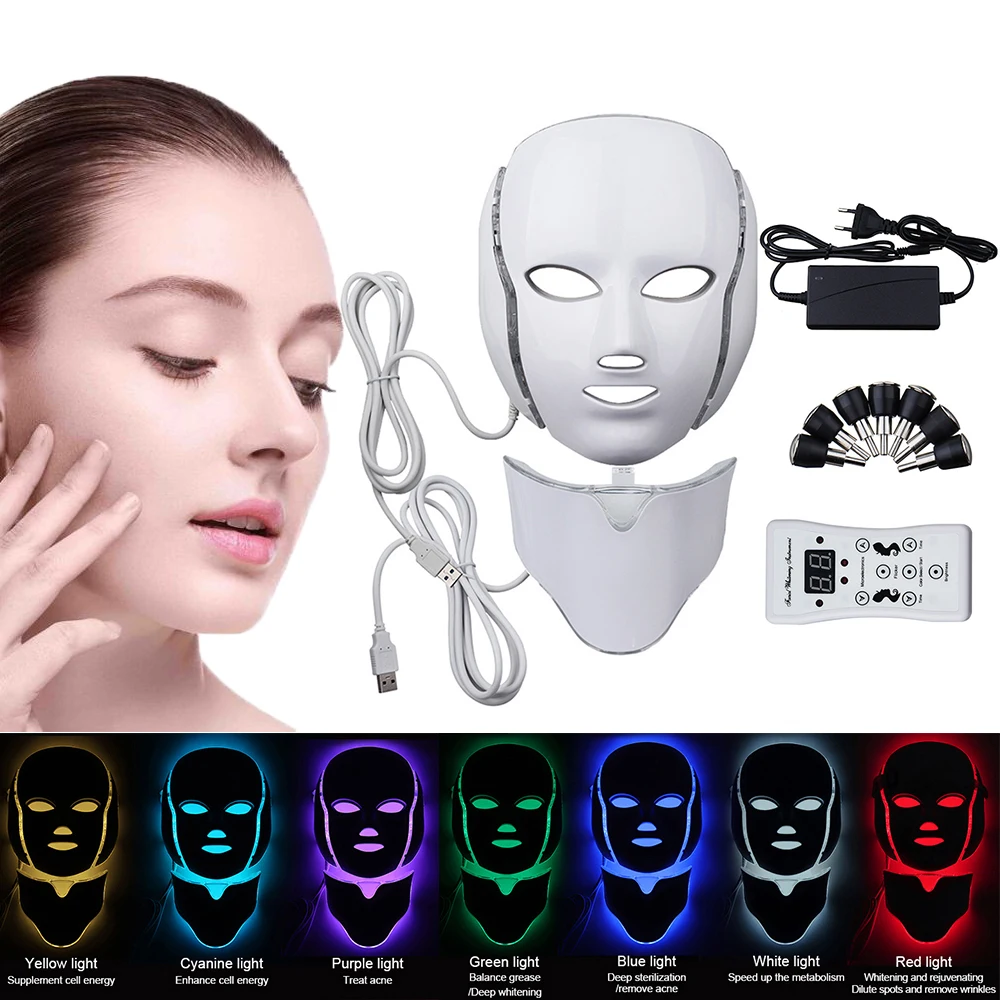 

7 Colors Light Photon Electric LED Facial Mask Beauty Device Face Neck Skin Care Wrinkle Anti Acne Therapy Whitening Instrument