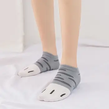 

Japanese Fresh Style Women Summer Low Cut Boat Socks Cute Cat Paws Stripes Printed Breathable Casual Shallow Mouth Short
