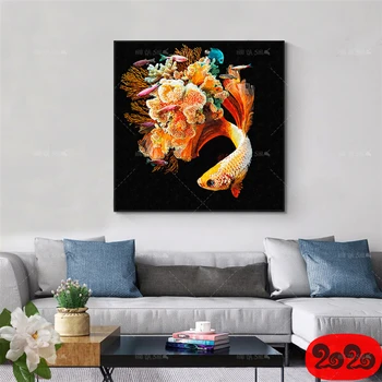 

Hot New Nordic Poster Aesthetic Colorful Bettas Abstract Wall Art Oil Painting Canvas Modular Minimalism Decor Family Painting