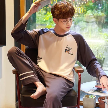 

Plus Size 3XL Pajamas Sleeping Suits for Men Full Cotton Long Sleeve Pants Raglan Sleeves Pyjamas Male Autumn Winter Pijamas