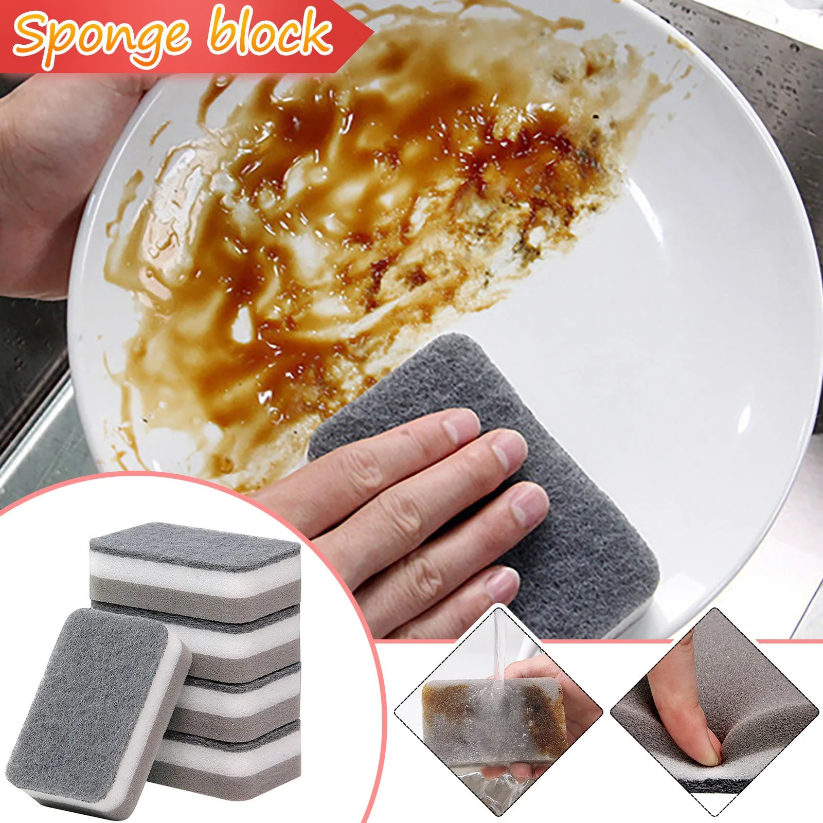 Rectangular Thickened Dishwashing Sponge and Scouring Pad Cleaning