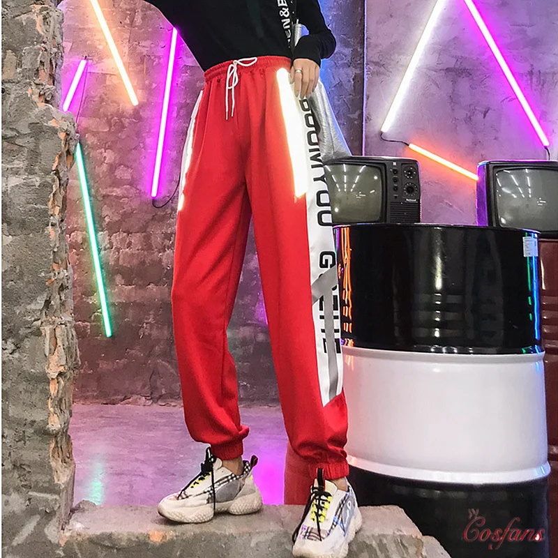 

Брюки-султанки женские в стиле хип-хоп, джоггеры с надписью, штаны с завышенной талией, костюм в стиле хип-хоп, брюки для уличных танцев, черный красный цвет