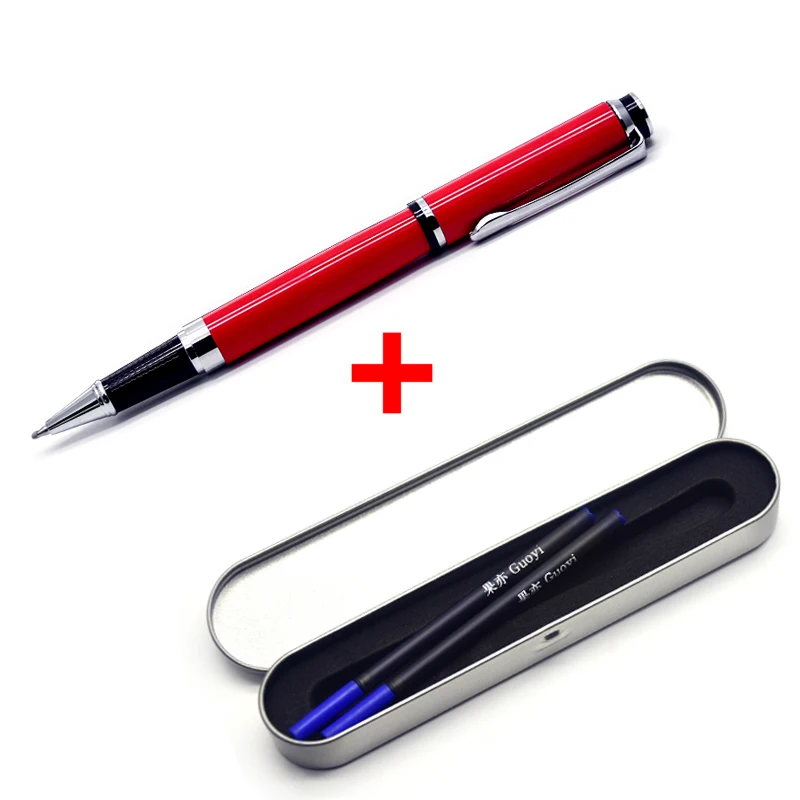 red gift- blue ink Guoyi Q033 Новая Металлическая цветная гелевая ручка для офиса школьные принадлежности для обучения канцелярские принадлежности подарки роскошная ручка Отель Шариковая ручка для бизнеса - Цвет: red gift- blue ink