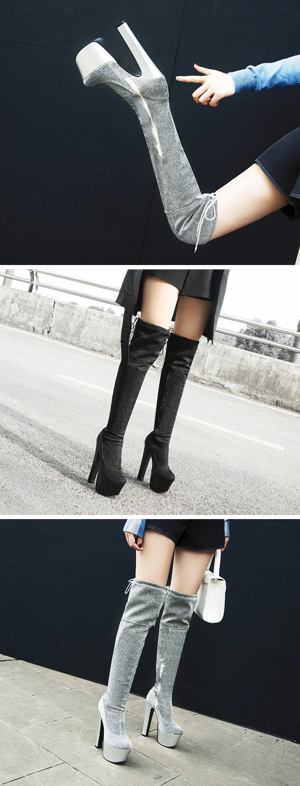 Women Boots Warm Snow Shoes High Heel Over The Knee Boots Thick Waterproof Platform Boots Woman Plush Slip On Fashion Plus Size
