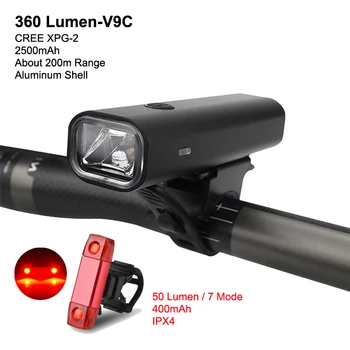 

Bike Light Set USB Rechargeable LED Front Lamp Headlight Ultra light Flashlight Lantern For Cycling 8 Hours Endurance 2500mAh