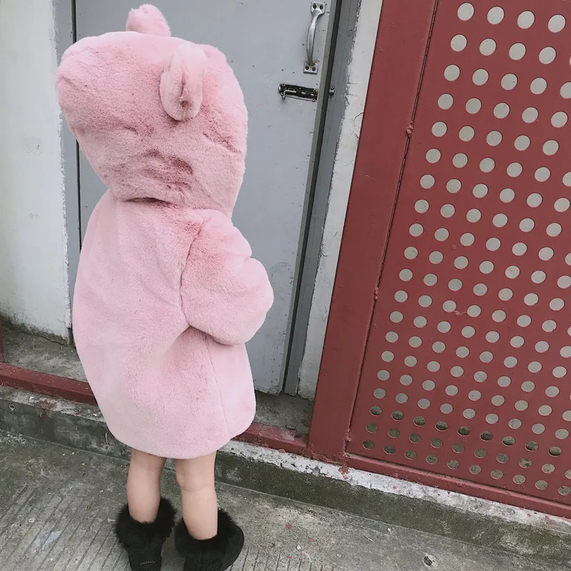 pink Новое зимнее пальто с мехом для девочек элегантные куртки с искусственным мехом для маленьких девочек толстое теплое пальто с капюшоном Детская верхняя одежда пальто для девочек CT050 - Цвет: pink