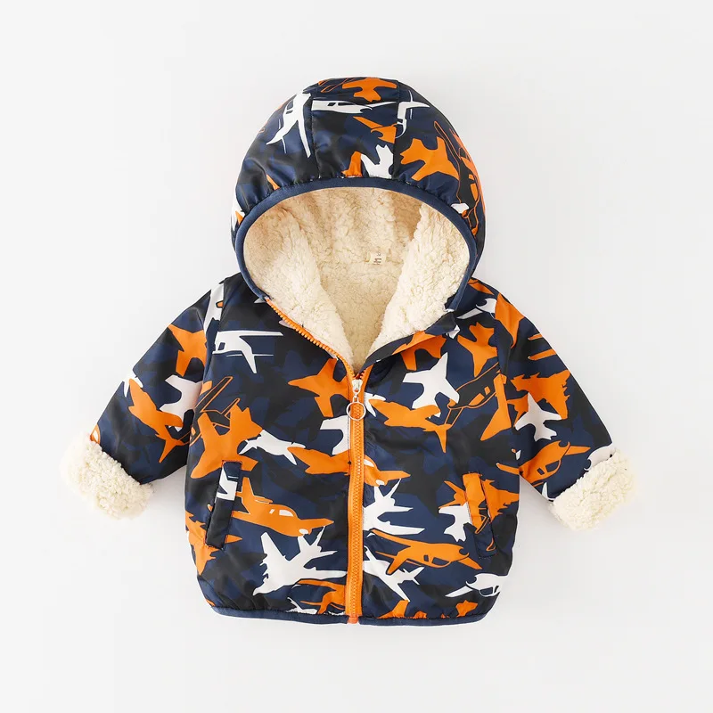 Scsech/Детская Вельветовая куртка для девочек с рисунком единорога и животных; Верхняя одежда с капюшоном; утепленное пальто для маленьких мальчиков; WJ34 - Цвет: aircraft orange