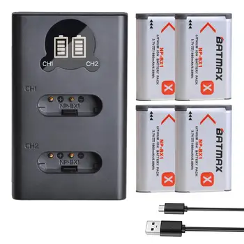 

4Pcs 1860mAh NP-BX1 NP BX1 Battery + LCD USB Charger with Type C for Sony DSC RX1 RX100 M3 M2 RX1R WX300 HX300 HX400 HX50 HX60