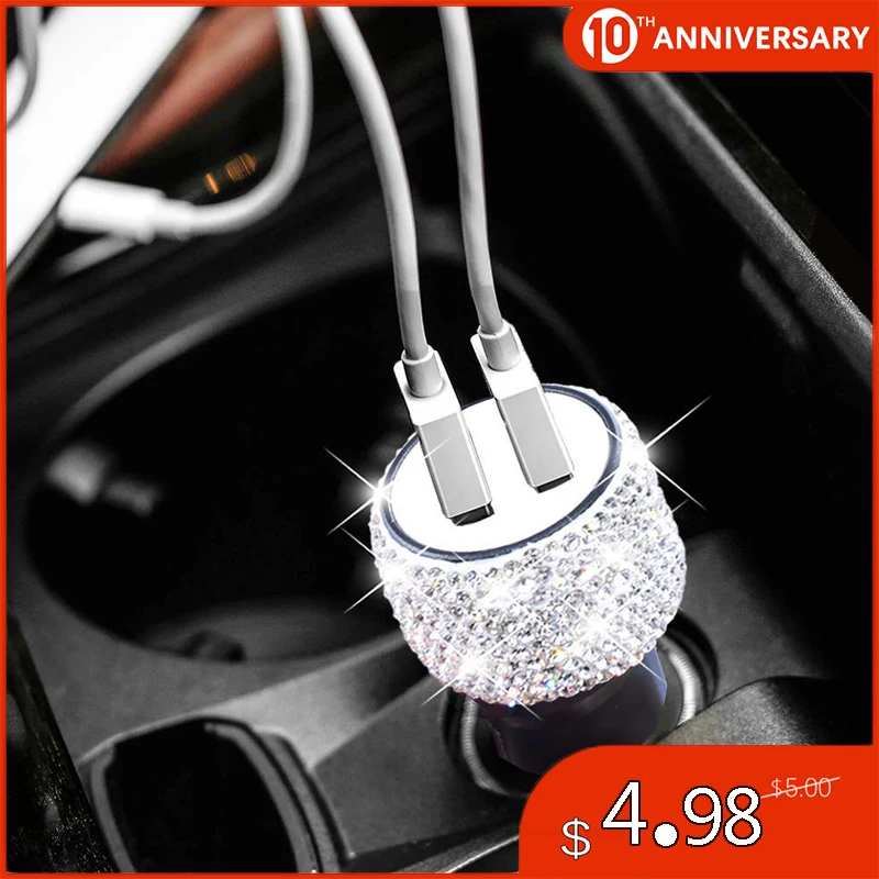 Автомобильное зарядное устройство с двумя USB портами Стразы ручной работы