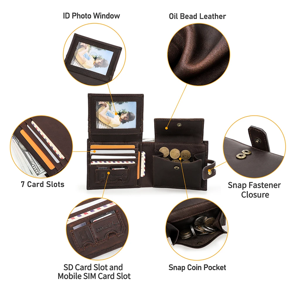 Genuine Leather Men's Wallet Rfid Blocking Protection Coin Purse Small Mini Card Holder Portomonee Male Walet