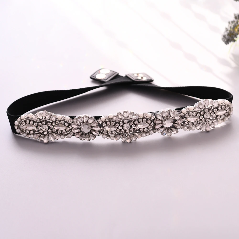 

TRiXY S237 Wedding Rhinestone Belt Gold Buckle Stylish Waistbands for Women Elastic Cummerbunds Wedding Designer Elastic Belts