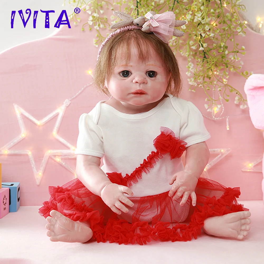 IVITA DS1814 полностью силиконовая кукла-Реборн, Реалистичная виниловая кукла для новорожденных принцесс с посаженными волосами, Игрушки для маленьких девочек для детей