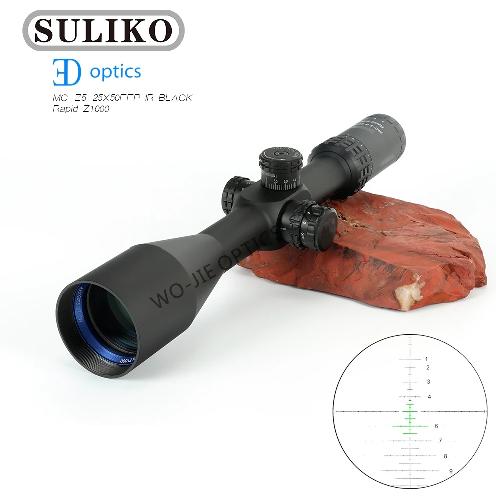

SULIKO 5-25×50 FFP Riflescope Adjustable Green Red Dot Hunting Light Tactical Scope Reticle Optical Rifle Scope