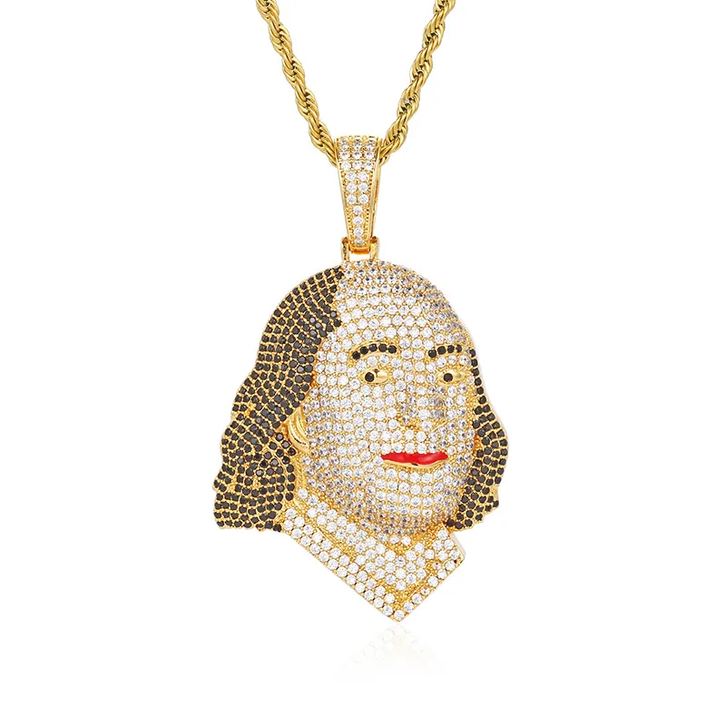 

Hip Hop Claw Setting AAA+ CZ Stone Bling Iced Out Benjamin Franklin Avatar Pendants Necklaces for Men Rapper Jewelry