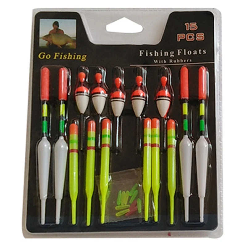 

15Pcs/Set Float Vertical Buoy Sea Fishing Floats Assorted Float Fishing Gear Size For Most Type Of Angling With Attachment Rubbe