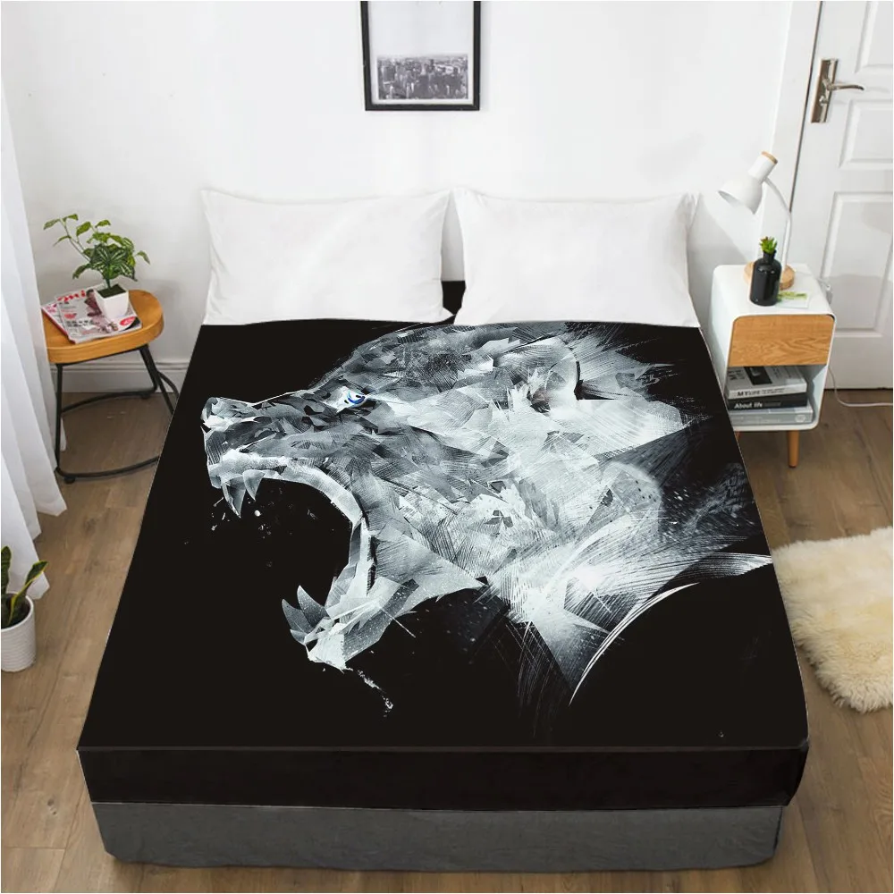 3D Printed Fitted Sheet Custom Design Mattress Cover Bed Linens Sheets Bedsheet 198*203cm Black Wolf Home Bedding | Дом и сад