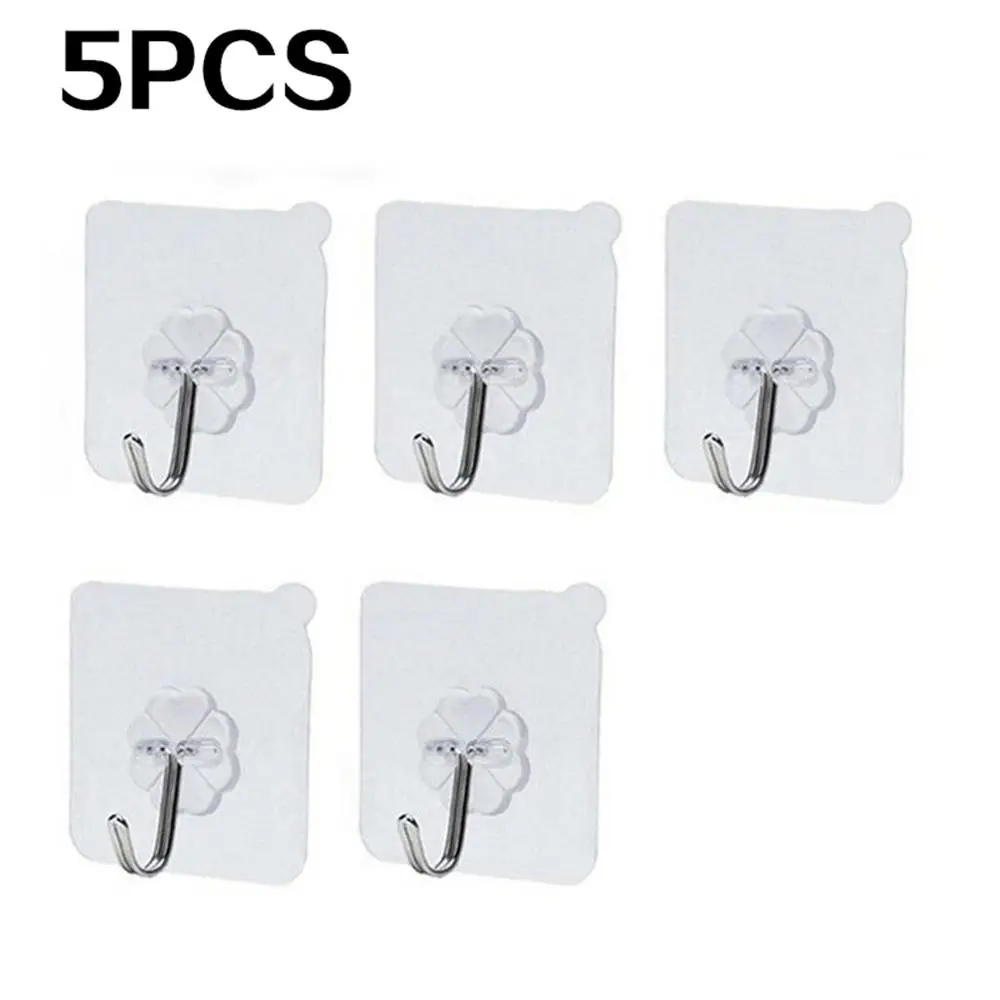 5PCS Крепкие прозрачные самоклеющиеся крючки, дверные настенные вешалки на присоске, настенные крючки на присоске, вешалка для кухни, аксессуары для ванной комнаты - Цвет: 5PCS
