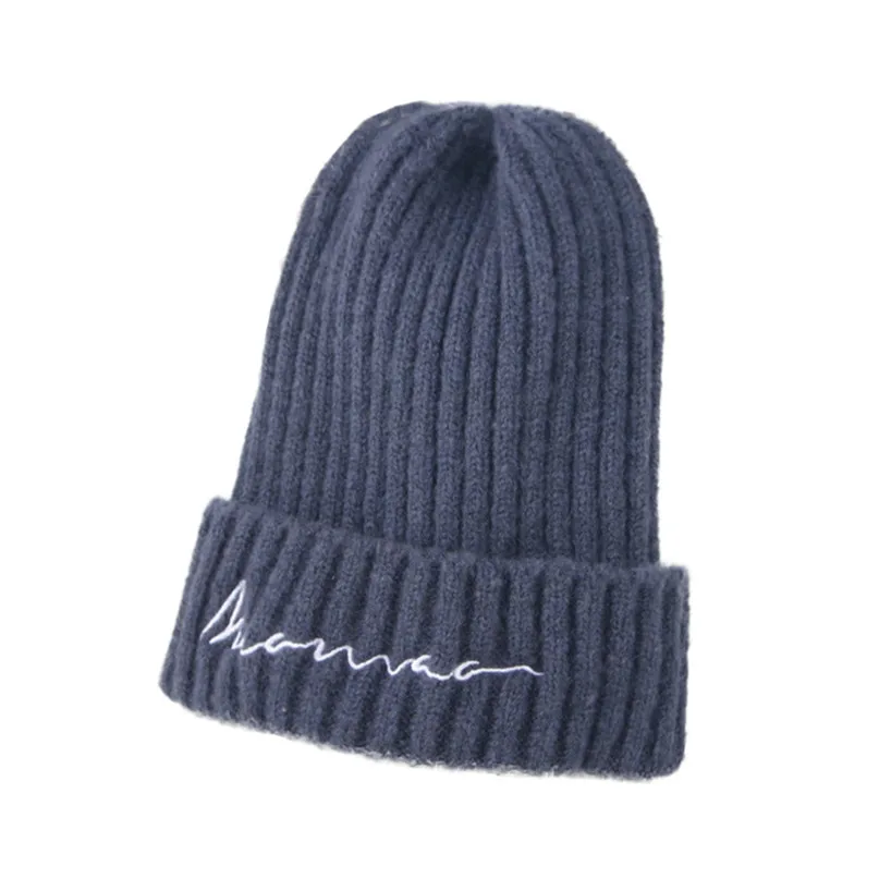 Unisex 50-54CM Children Pure Color Letter Keeping Warm And Simple Knitted Wool Hat Cap Winter Popular Cap 30SE02 (9)