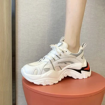 

Platform Sneakers For Women Chunky Shoes Brand Fashion Walking Trainers Beige Casual Shoes Woman Gray Vulcanized Shoes 2020 New