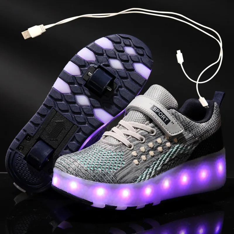 2020 New USB Charge LED Colorful Children Kids Fashion Sneakers with Two Wheels Roller Skate Shoes Boys Girls 03 | Детская одежда и