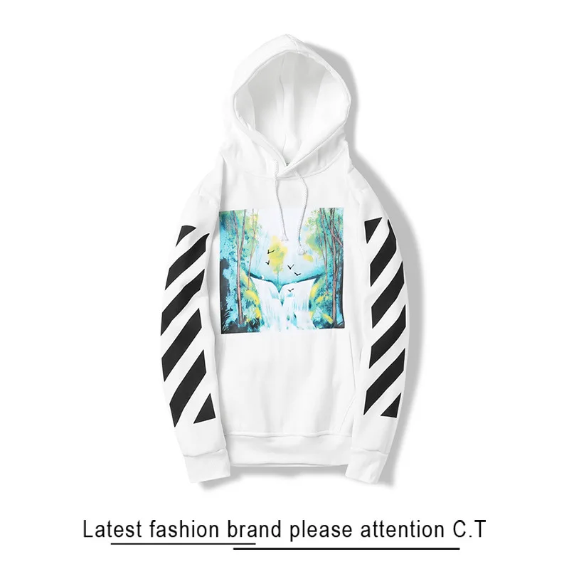 19SS OFF-WHITE OW пейзаж Картина масло мужская пара хлопок Толстовка