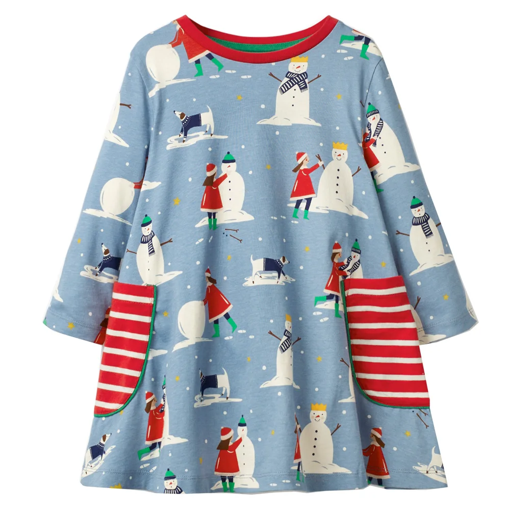 Платье для маленьких девочек; платье принцессы с длинными рукавами и аппликацией животных; туника с единорогом; трикотажная детская одежда; рождественские детские платья для девочек