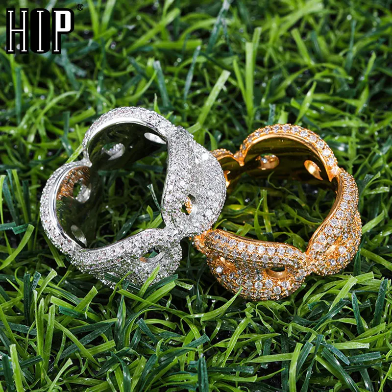 

Hip Hop Popular CZ Stones Coffee Beans Rings Tready Bling Iced Out Copper Zircon Ring For Men Jewelry