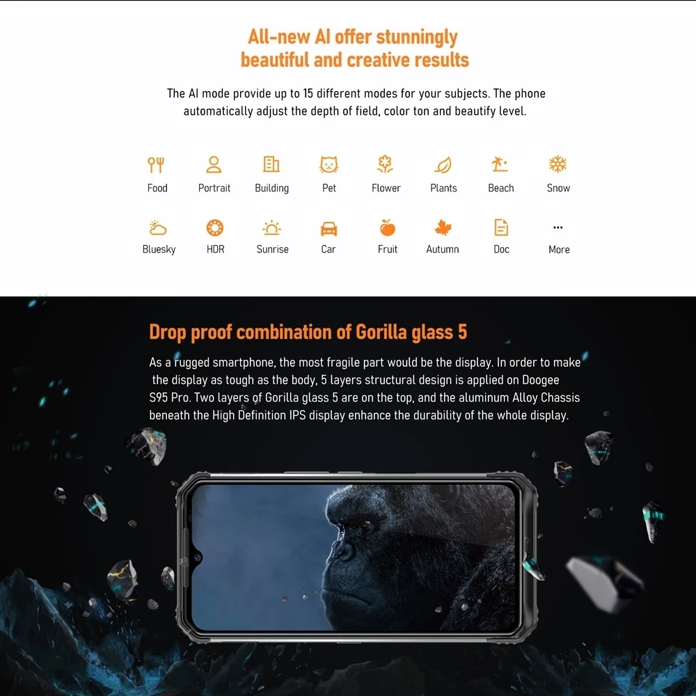 DOOGEE S95 Pro 256GB ROM 8GB RAM IP68/IP69K Rugged Phone Android 9.0 Pie Helio P90 Octa-Core 6.3\