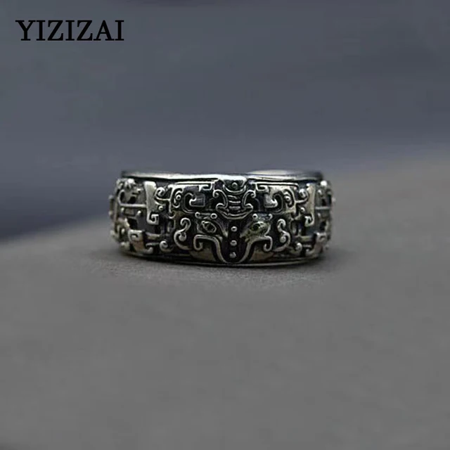 YIZIZAI Chinese Divine Beast Gourmet Ring: Vintage Silver Color Domineering Classics Men s Rings Mountain Sea Wind Jewellery Women