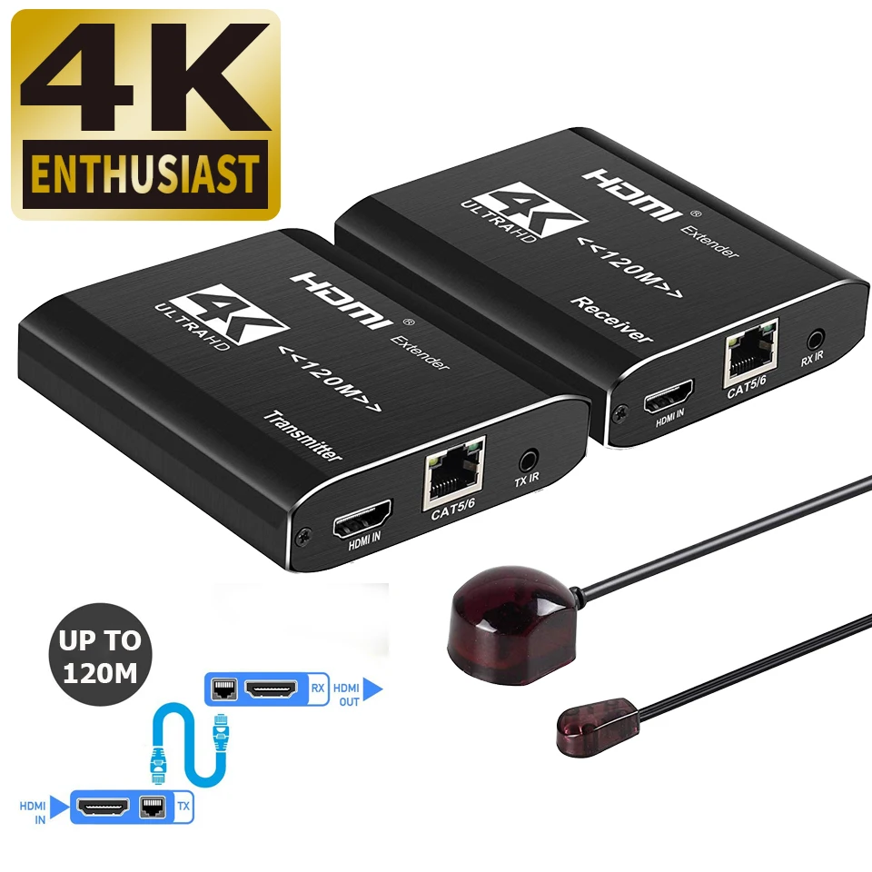 Navceker 120 м HDMI удлинитель 4 к ИК передатчик HDMI удлинитель RJ45 с петлей из каскада hdmi-удлинитель Протокола по Cat6 для PS4 монитора