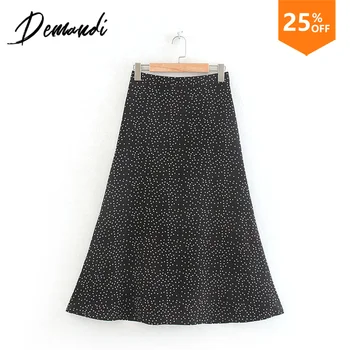 

Demandi Spring 2020 Women's Polka Dot Print Retro High Waist Elegant Temperament Simple Skirt