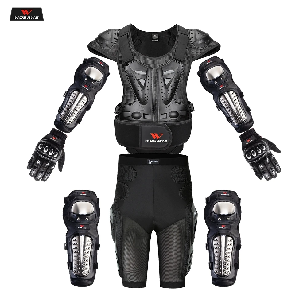 

WOSAWE Adult Full Body Protector Vest Armor Motocross Armor Jacket Chest Spine Protection Gear elbow shoulder Knee guard Gloves