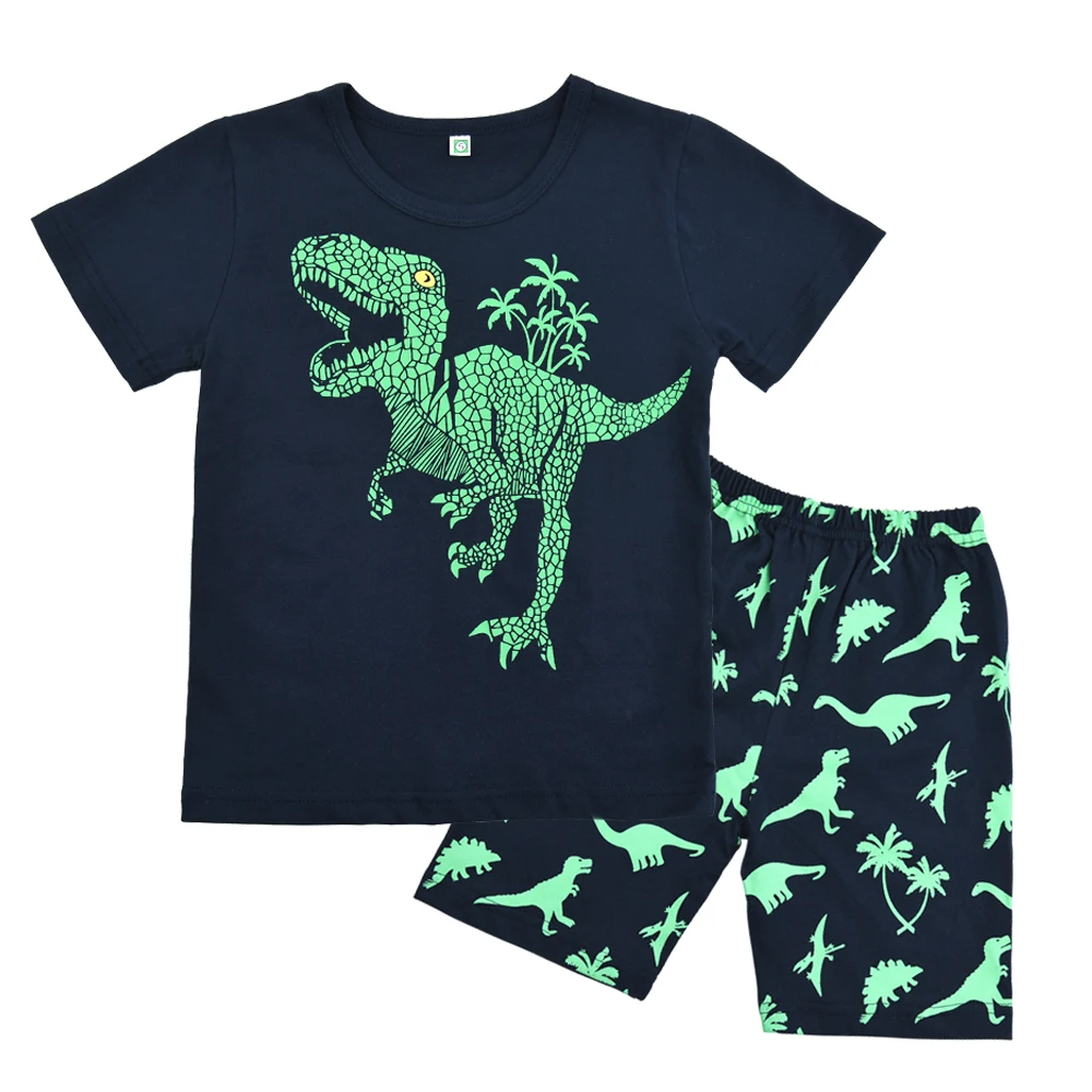 Conjunto de pijama de verano para niños, ropa de dormir de algodón de manga corta con diseño de dinosaurio, para niños de 2 a 7 años
