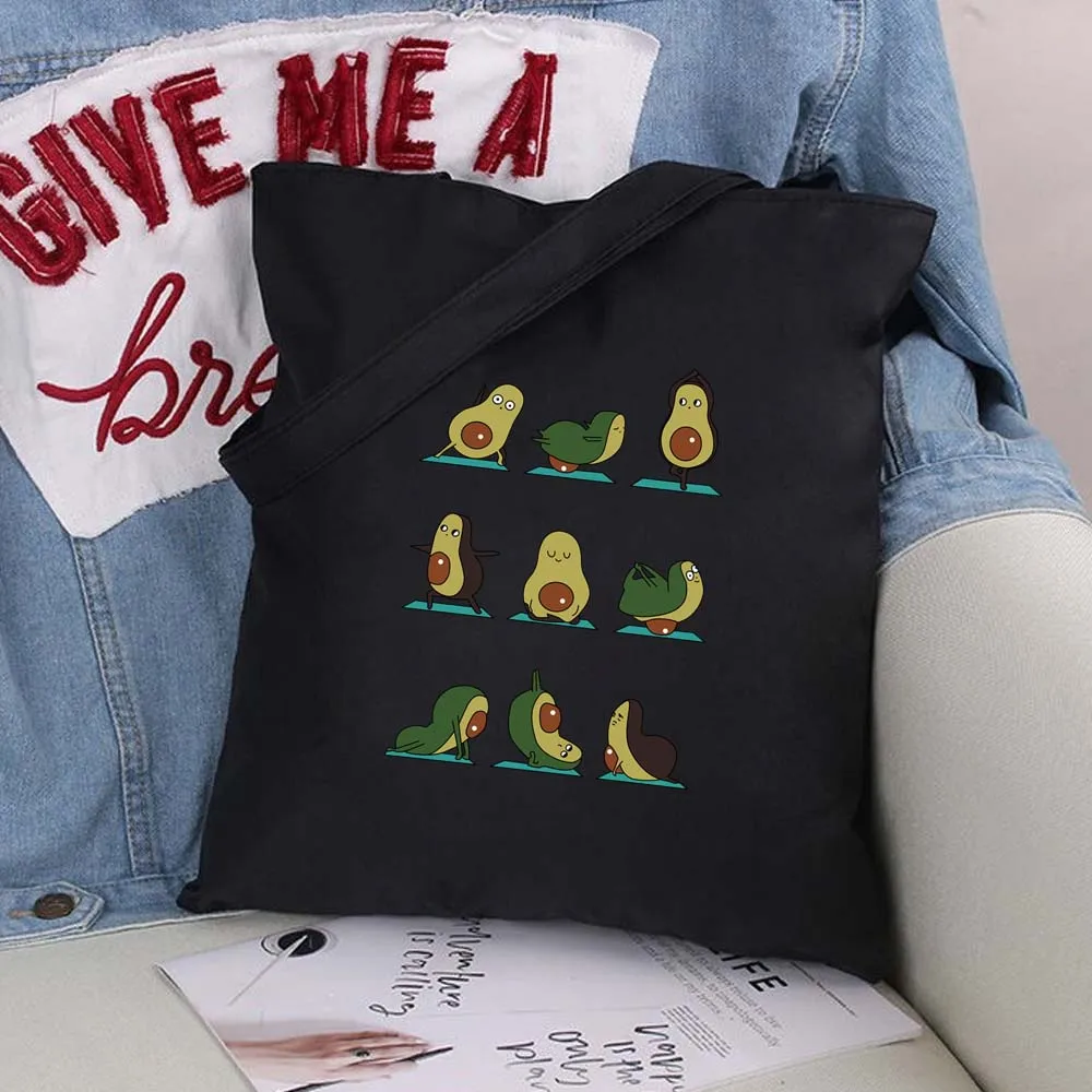 Avocado Pattern Canvas Bag Shopper Harajuku Large Capacity Women Bags Classic Vintage Shoulder Handbag | Багаж и сумки