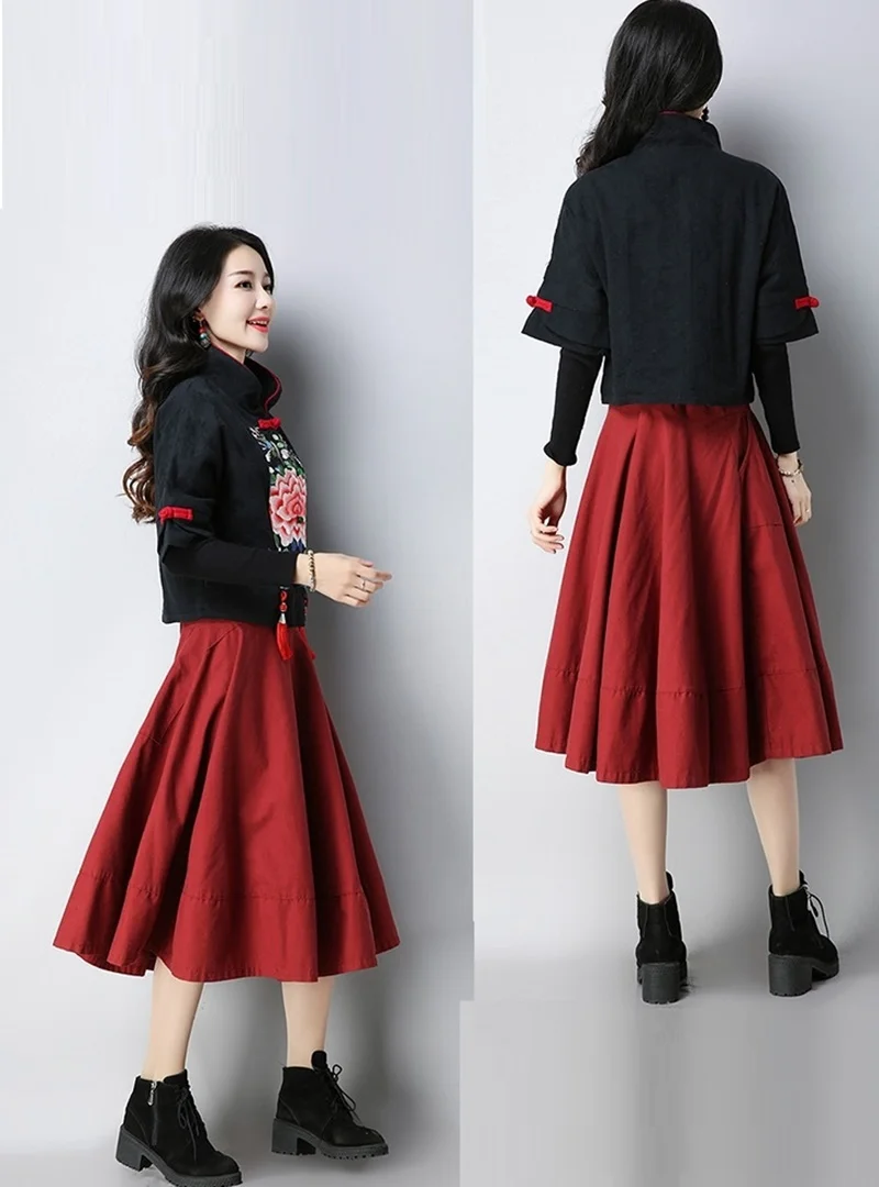 Cheongsam Топ Qipao этнический стиль вышивка традиционная китайская одежда для женщин короткие топы красный черный китайский Qipao TA2145