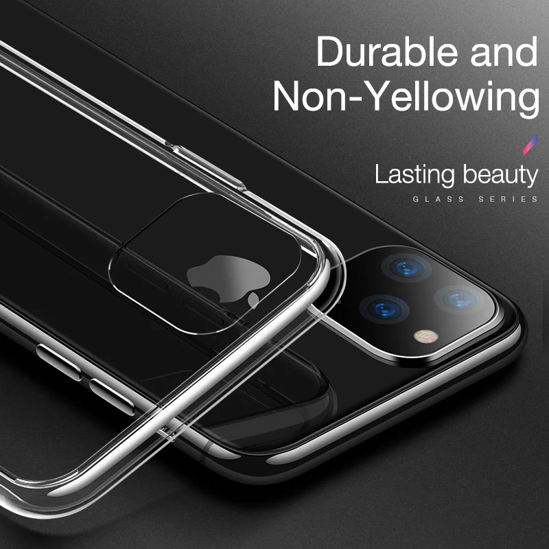 CAFELE Mobile Phone Case for iPhone 11 Pro MAX Cover Ultra Thin Transparent TPU Edge Tempered Glass Back Cover for iPhone 11